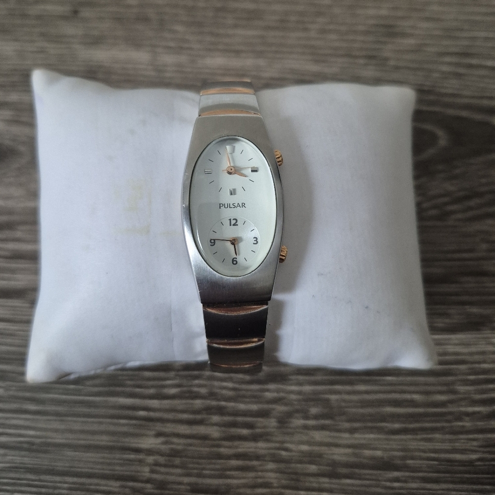 Pulsar Oval Woman's Dual Dual Watch Two Tone SS Gold Plated
